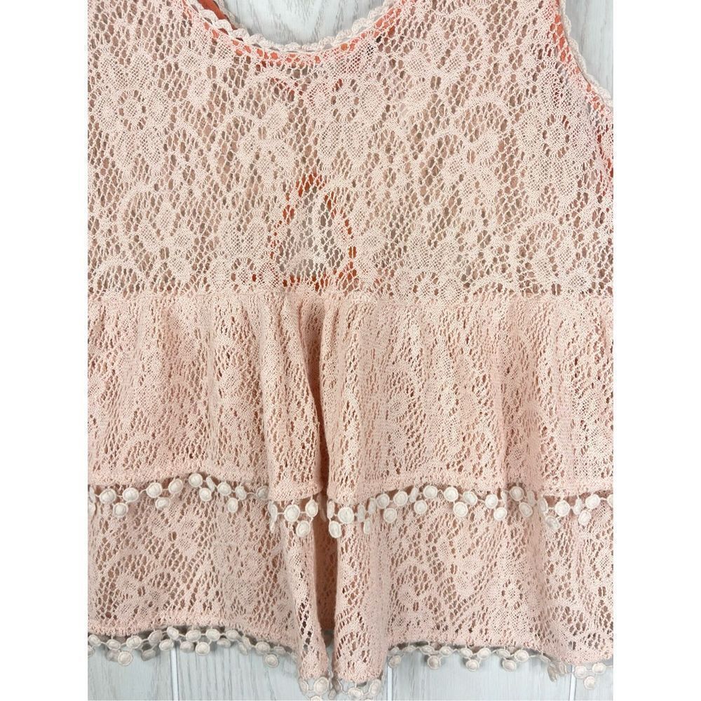 Free People Women's Pink Daydream Baby Doll Boho Crochet Lace Tank Top Small - Picture 3 of 5